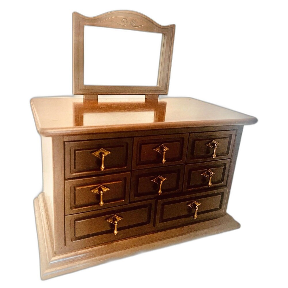Vintage wooden jewelry box with 8 Velvet Lined drawers Mirror Organizer